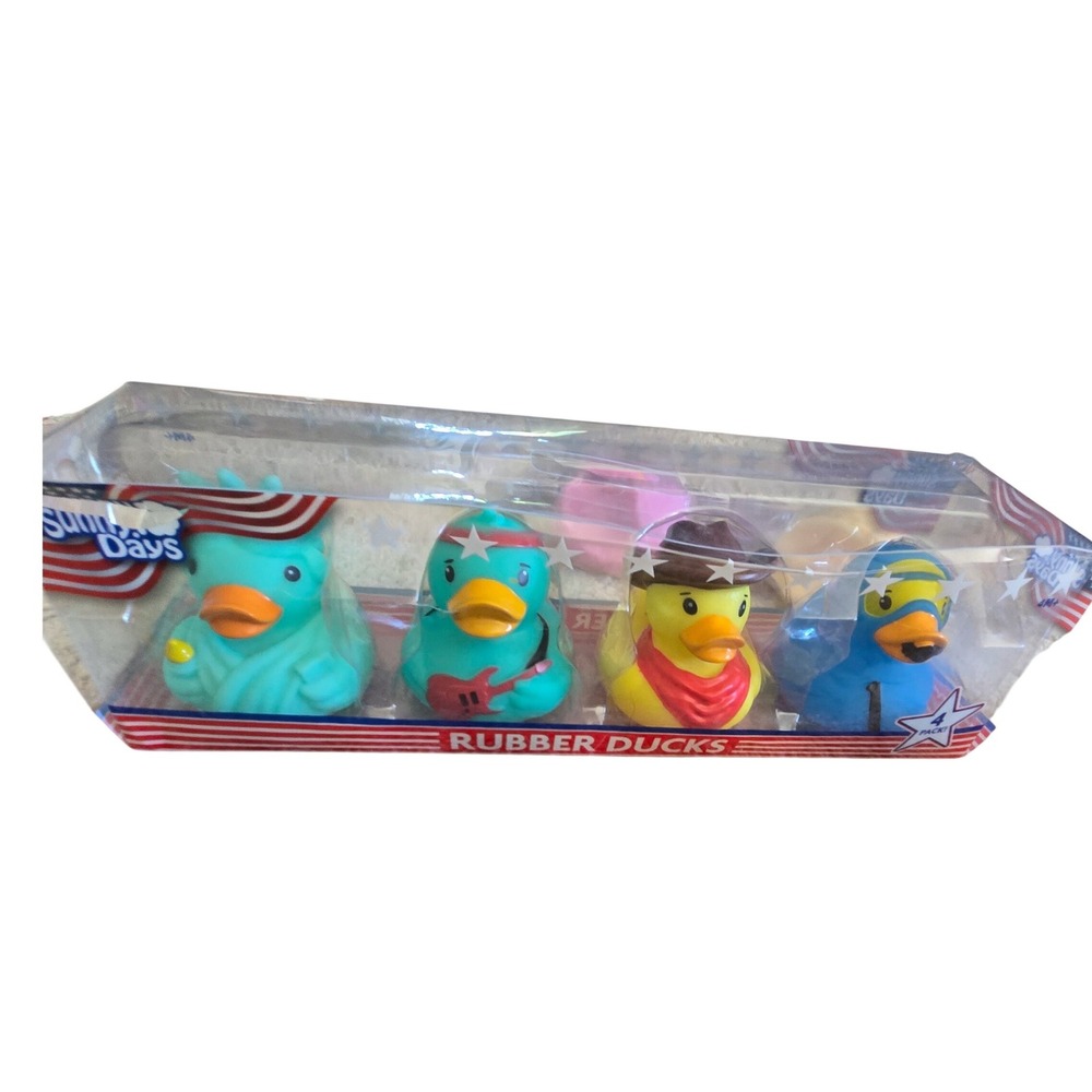 Sunny Days Rubber Ducks Kids OS Multi New 4 Pack Americana Theme Bath Toys